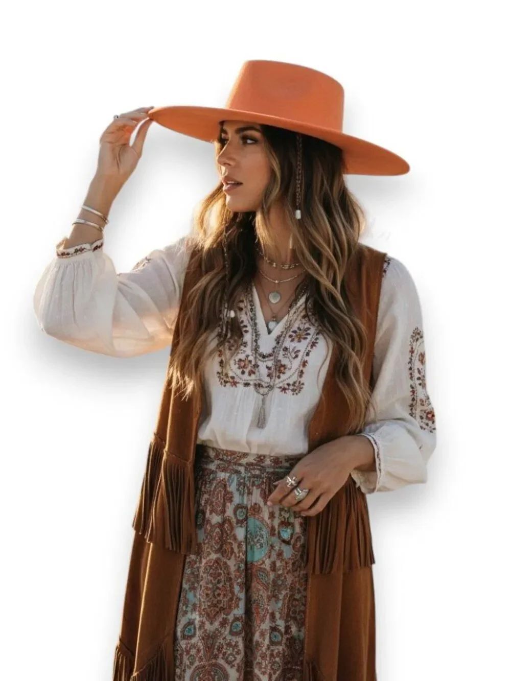 Vibrant Sunset Orange Wide Brim Fedora Rancher Hat NWT